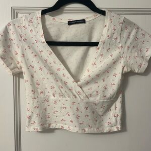 White pink floral crop top